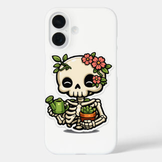 Cute Kawaii Floral Skeleton Gardener Sticker iPhone 16 Case