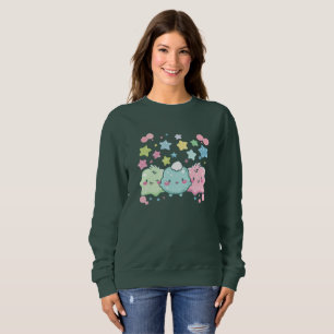 Cute Kawaii Fluffy Friends Deep Forest Green  Sweatshirt