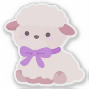 Cute Kawaii Fluffy Lamb with Purple Bow Sticker
