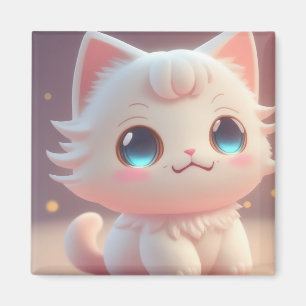 Cute Kawaii Fluffy White Cat Magnet