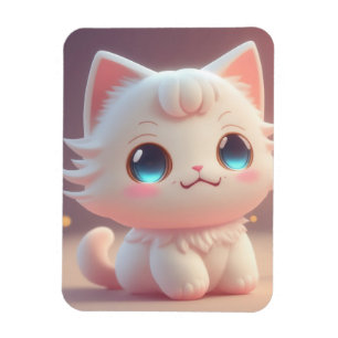 Cute Kawaii Fluffy White Cat Magnet