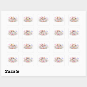 Cute Kawaii Follow Us Cat Pastel Pink Social Media Square Sticker