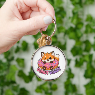 Cute Kawaii Fox Doughnut Worry Funny Food Pun Keychain