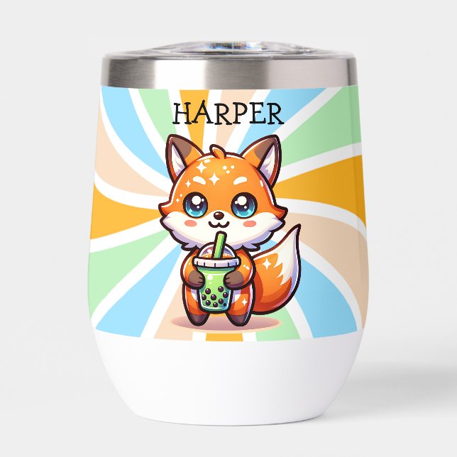 Cute Kawaii Fox with Bubble Tea Personalized (Front)