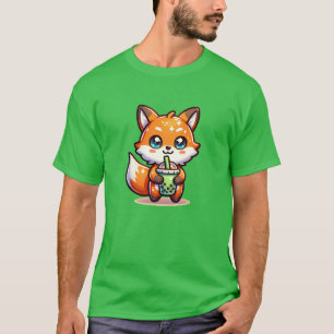 Cute Kawaii Fox with Bubble Tea Personalized T-Shirt