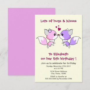 Cute kawaii foxes cartoon girl birthday party invitation