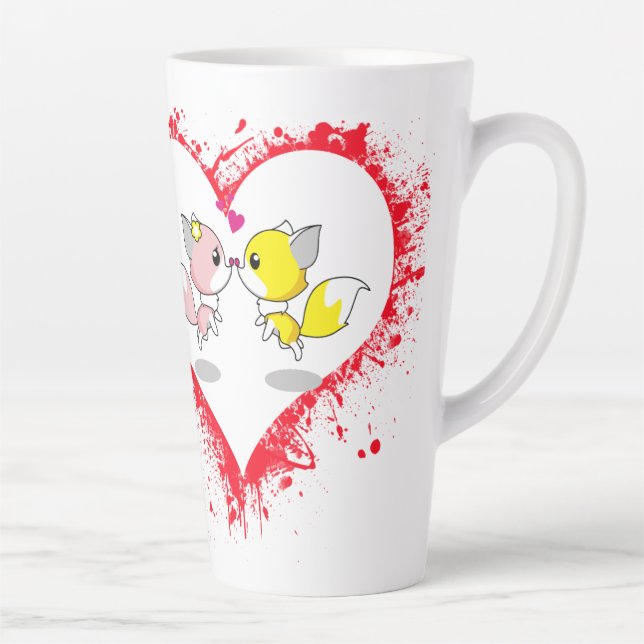 Cute Kawaii Foxes Kissing Heart Splatter Mug (Droite)