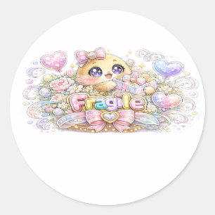 Cute Kawaii Fragile Handle With Care Cat Pastel Pi Classic Round Sticker