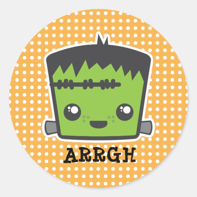 Cute Kawaii Frankenstein Monster Halloween Classic Round Sticker (Front)