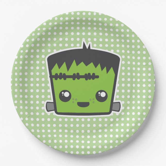 Cute Kawaii Frankenstein Monster Halloween Party Paper Plate (Front)