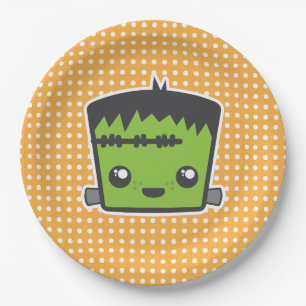 Cute Kawaii Frankenstein Monster Halloween Party Paper Plate