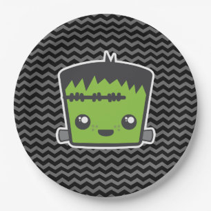 Cute Kawaii Frankenstein Monster Halloween Party Paper Plate