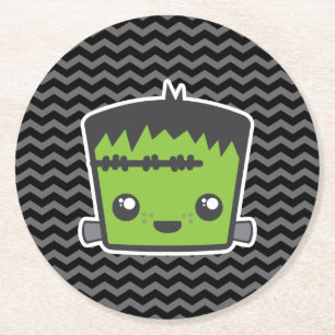 Cute Kawaii Frankenstein Monster Halloween Party Round Paper Coaster
