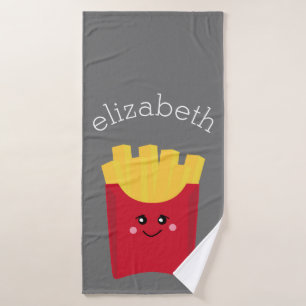 Cute Kawaii French Fries with Custom Name Bath Towel