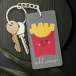 Cute Kawaii French Fries with Custom Name Keychain<br><div class="desc">A modern drawing of a french fry box with bright colours.</div>