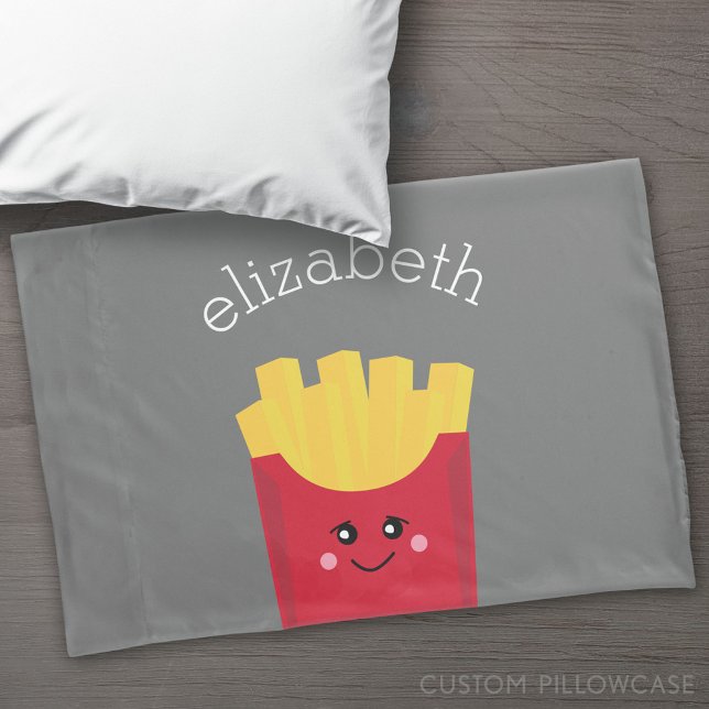 Cute Kawaii French Fries with Custom Name Pillowcase (Custom Pillowcase)