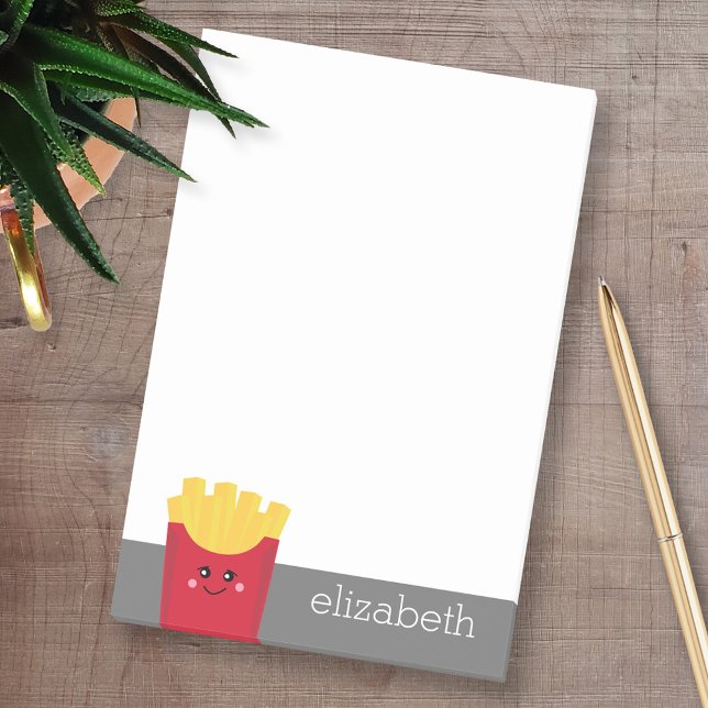 Cute Kawaii French Fries with Custom Name Post-it Notes (Custom Post-it Note Pads - Add your name and other text)