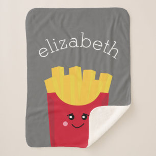 Cute Kawaii French Fries with Custom Name Sherpa Blanket