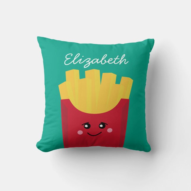 Cute Kawaii French Fries with Custom Name Throw Pillow (Front)