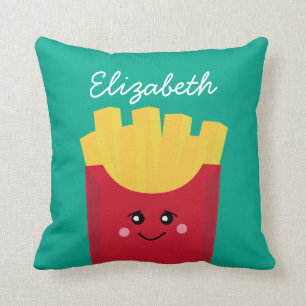 Cute Kawaii French Fries with Custom Name Throw Pillow
