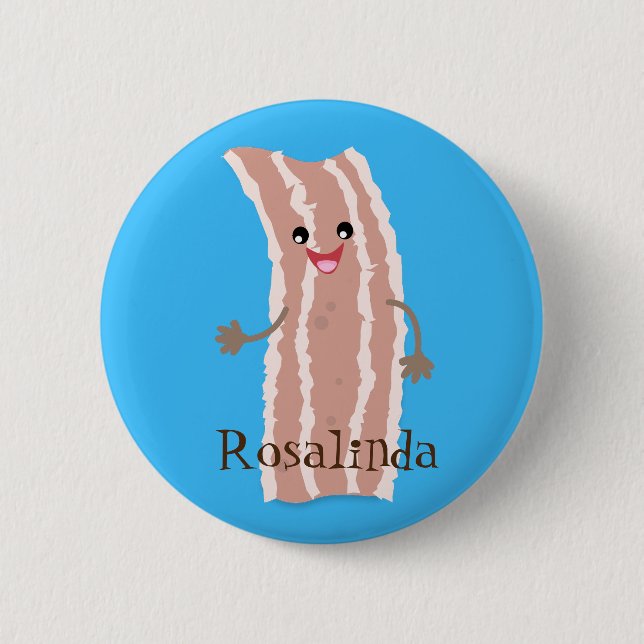 Cute kawaii fried bacon cartoon illustration 2 inch round button (Front)
