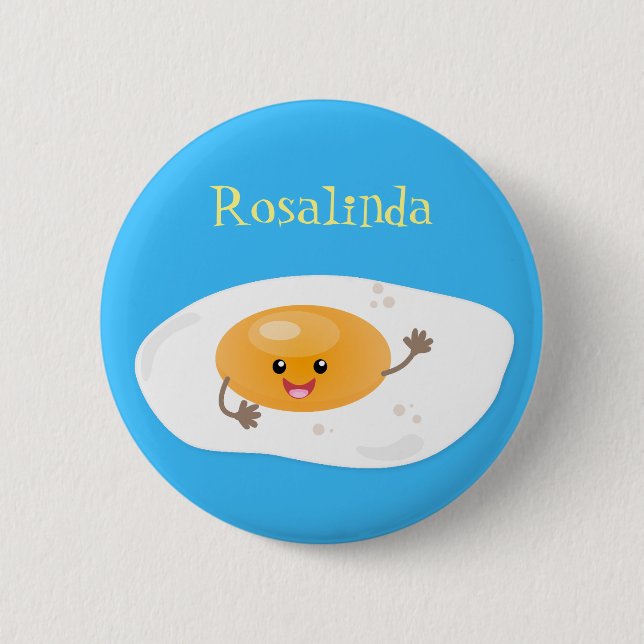 Cute kawaii fried egg cartoon illustration 2 inch round button (Front)