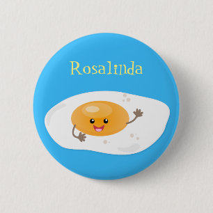 Cute kawaii fried egg cartoon illustration 2 inch round button