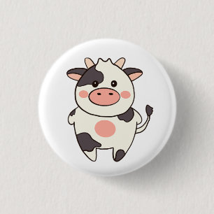 Cute Kawaii Friendly Cow 1 Inch Round Button