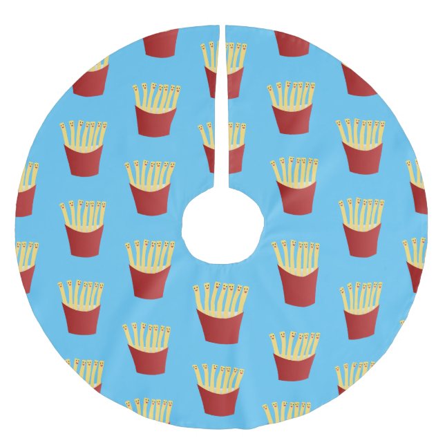 Cute kawaii fries fast food cartoon illustration brushed polyester tree skirt (Front)