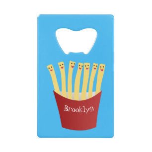 Cute kawaii fries fast food cartoon illustration credit card bottle opener