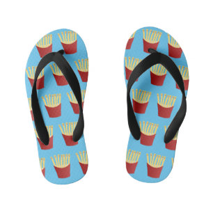 Cute kawaii fries fast food cartoon illustration kid's flip flops
