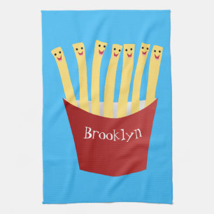 Cute kawaii fries fast food cartoon illustration kitchen towel