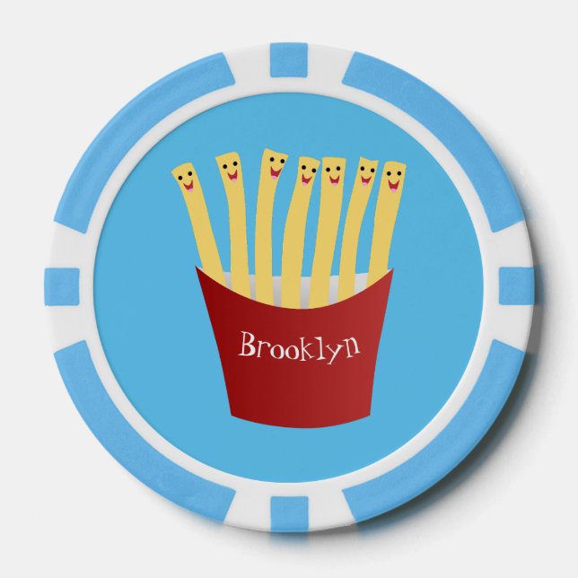 Cute kawaii fries fast food cartoon illustration poker chips (Front)