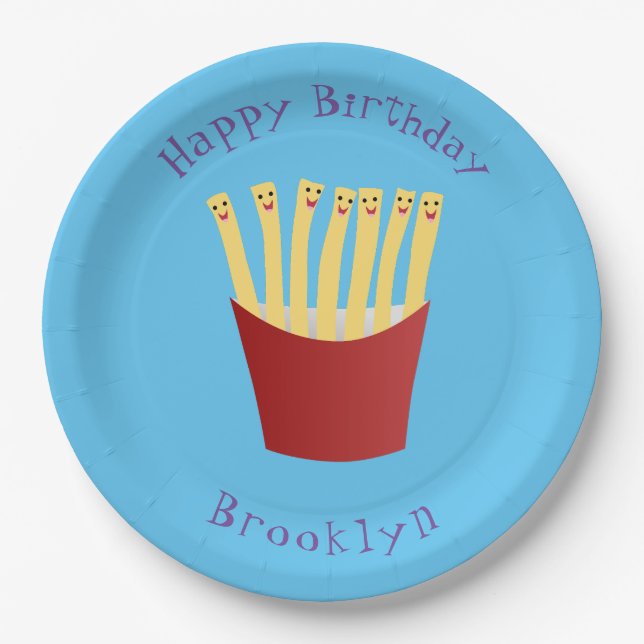 Cute kawaii fries fast food cartoon paper plate (Front)