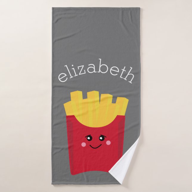 Cute Kawaii Fries françaises avec nom personnalisé (Serviette de bain)