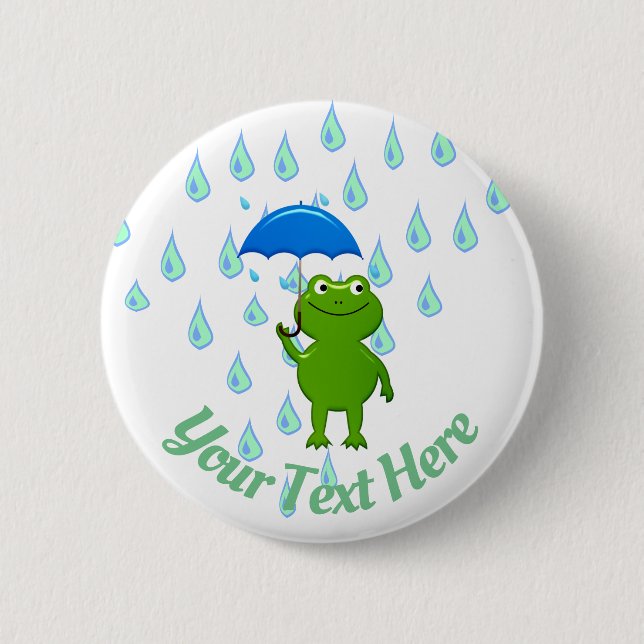 Cute Kawaii Frog and Rain 2 Inch Round Button (Front)