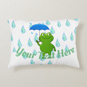 Cute Kawaii Frog and Rain Accent Pillow