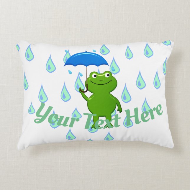 Cute Kawaii Frog and Rain Accent Pillow (Front)