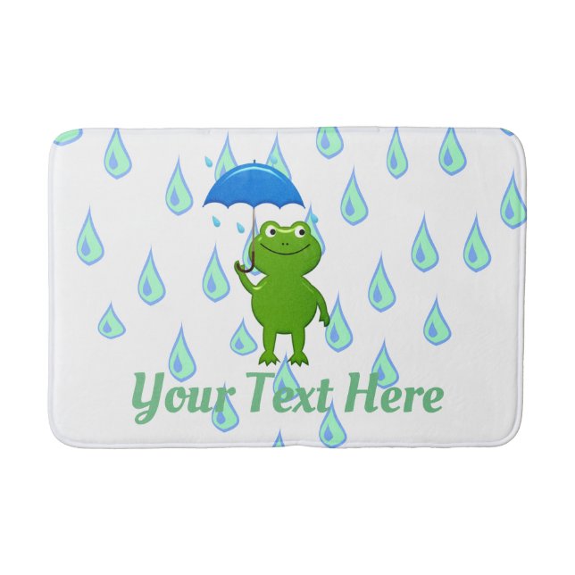 Cute Kawaii Frog and Rain Bath Mat (Front)