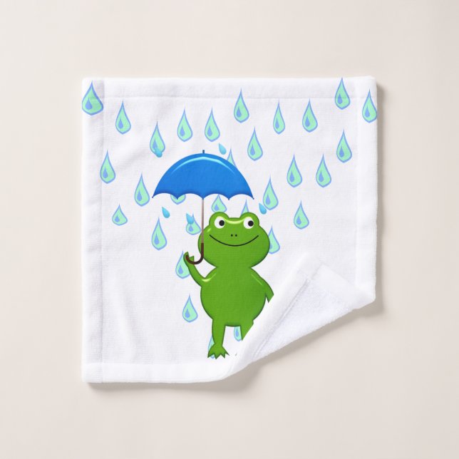 Cute Kawaii Frog and Rain Bath Towel Set (Wash Cloth)