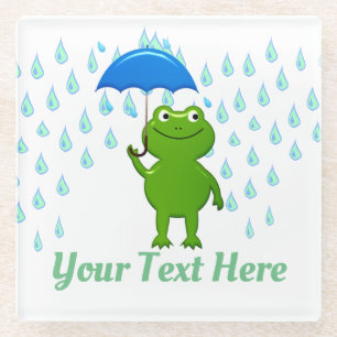 Cute Kawaii Frog and Rain Glass Coaster