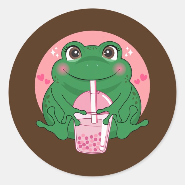 Cute Kawaii Frog Boba Bubble Tea Women Men Teen Classic Round Sticker (Front)