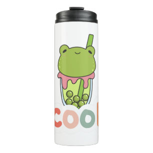 Cute Kawaii Frog Bubble Tea Cool Typography Vector Thermal Tumbler