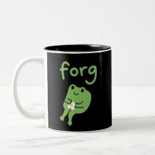 Cute Kawaii Frog Cake Meme Cute Aesthetic Forg  Two-Tone Coffee Mug