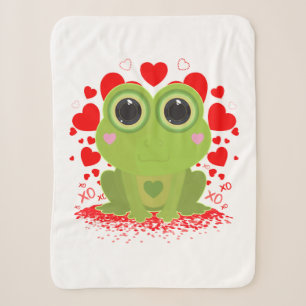 Cute Kawaii Frog Hearts XOXO Cozy Love Design Sherpa Blanket