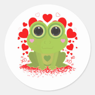 Cute Kawaii Frog Hearts XOXO Love Animal Classic Round Sticker