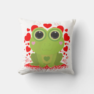 Cute Kawaii Frog Hearts XOXO Love Throw Pillow