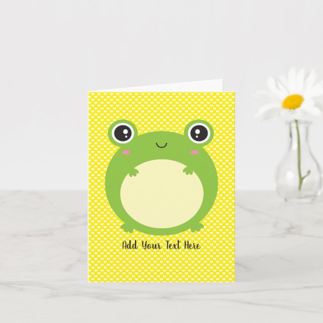 Cute Kawaii Frog Personalized Text Blank Inside Card (Small Plant)