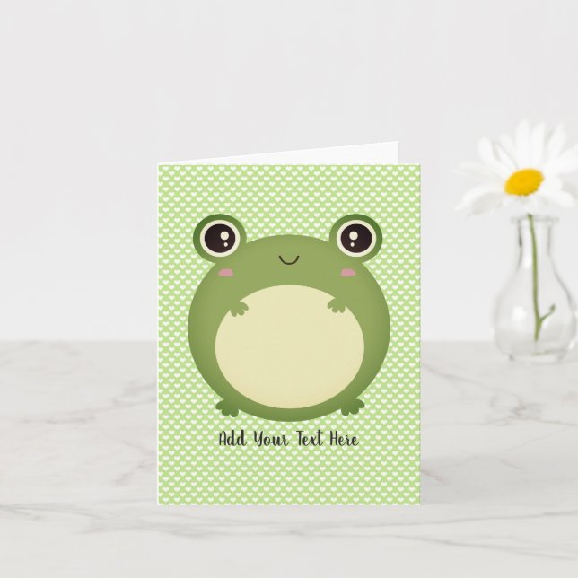 Cute Kawaii Frog Personalized Text Blank Inside Card (Small Plant)
