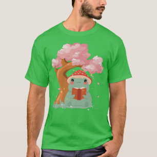 Cute kawaii frog reading Sakura Cherry Blossom tre T-Shirt